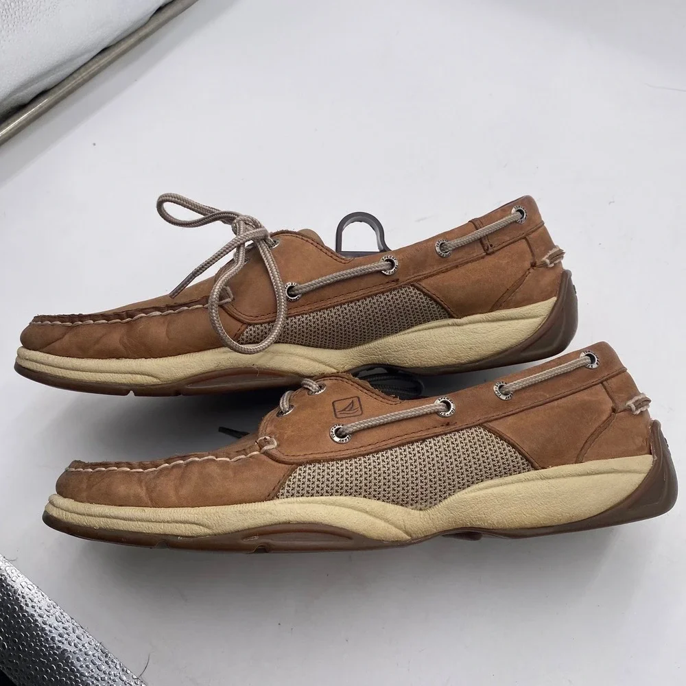Sperry Top-Sider Billfish Boat Shoes Mens 10M Tan Leather Mesh Nautical Classic